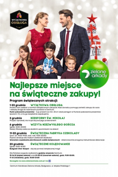 Wyjątkowe święta w Zielonych Arkadach Dziecko, LIFESTYLE - Świąteczna fabryka czekolady, spotkanie ze św. Mikołajem, Wyjątkowa Obsługa czy koncert chóru gospel - to tylko niektóre z atrakcji, jakie Zielone Arkady przygotowały w okresie przedświątecznym dla swoich klientów.