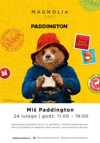 Tego misia uwielbiają wszyscy. W sobotę przyjedzie do Wrocławia Dziecko, LIFESTYLE - Popularny miś Paddington 24 lutego przyjedzie do Magnolia Park. Bohater lubianych książek i filmów zaprosi na wycieczkę po Londynie, poczęstuje uczestników kanapką z marmoladą, a także nauczy ich angielskiego. Nie zabraknie konkursów z nagrodami.
