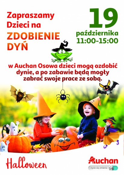 Dyniowe szaleństwo – warsztaty dla dzieci w Auchan CH Osowa Dziecko, LIFESTYLE - W najbliższą sobotę, 19 października, w Auchan Osowa prawdziwa gratka dla najmłodszych! Jak co roku dzieci będą mogły wziąć udział w zdobieniu dyń, które następnie zabiorą ze sobą do domu. Wszystkie materiały zapewnia sklep Auchan, który znajduje się w CH Osowa.